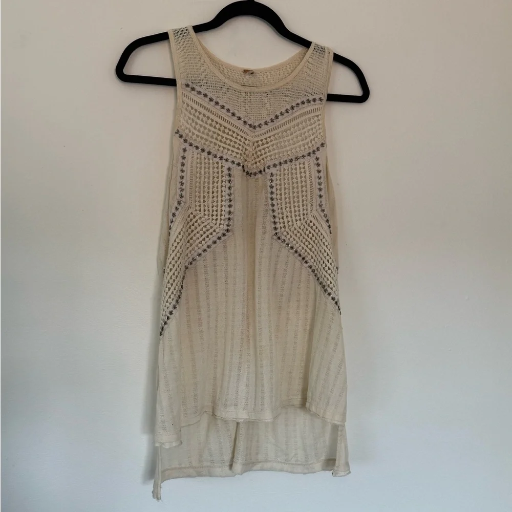 Free People Women's Cream Beaded Crochet-Detail Tank Top - Picture 3 of 7